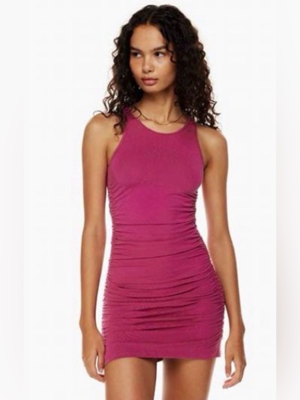 ARITZIA Tna Chill Malibu Ruched Sleeveless Mini Dress S Bold Fuchsia Bodycon NEW